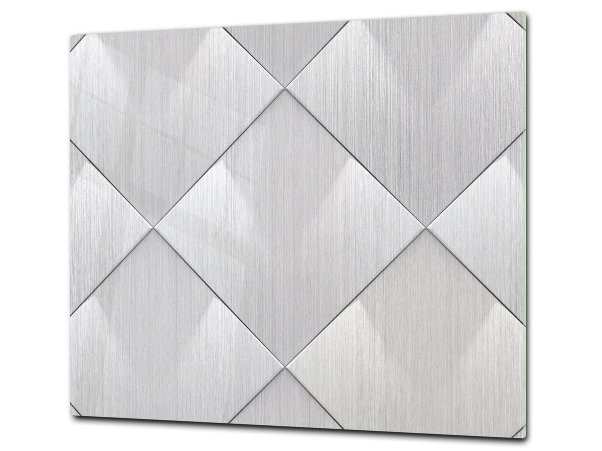 TEMPERED GLASS CHOPPING BOARD – Glass Cutting Board and Worktop Saver – Worktop protector; MEASURES: SINGLE: 60 x 52 cm (23,62” x 20,47”); DOUBLE: 30 x 52 cm (11,81” x 20,47”); D30 Decorative Surfaces Series: Metal tiles