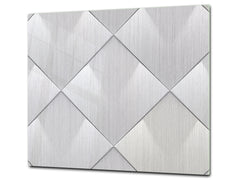 TEMPERED GLASS CHOPPING BOARD – Glass Cutting Board and Worktop Saver – Worktop protector; MEASURES: SINGLE: 60 x 52 cm (23,62” x 20,47”); DOUBLE: 30 x 52 cm (11,81” x 20,47”); D30 Decorative Surfaces Series: Metal tiles