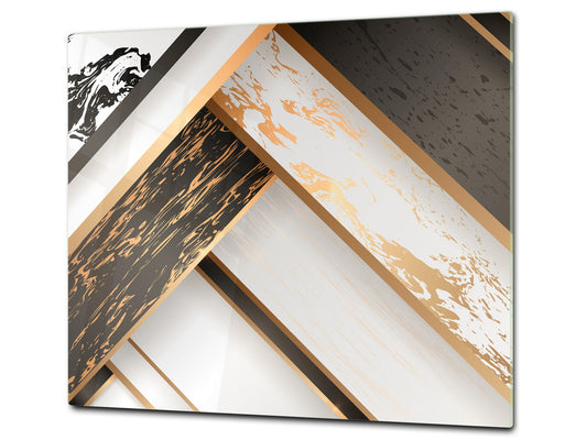 TEMPERED GLASS CHOPPING BOARD – Glass Cutting Board and Worktop Saver – Worktop protector; MEASURES: SINGLE: 60 x 52 cm (23,62” x 20,47”); DOUBLE: 30 x 52 cm (11,81” x 20,47”); D30 Decorative Surfaces Series: Black and white interwoven with gold 1