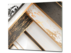 TEMPERED GLASS CHOPPING BOARD – Glass Cutting Board and Worktop Saver – Worktop protector; MEASURES: SINGLE: 60 x 52 cm (23,62” x 20,47”); DOUBLE: 30 x 52 cm (11,81” x 20,47”); D30 Decorative Surfaces Series: Black and white interwoven with gold 1