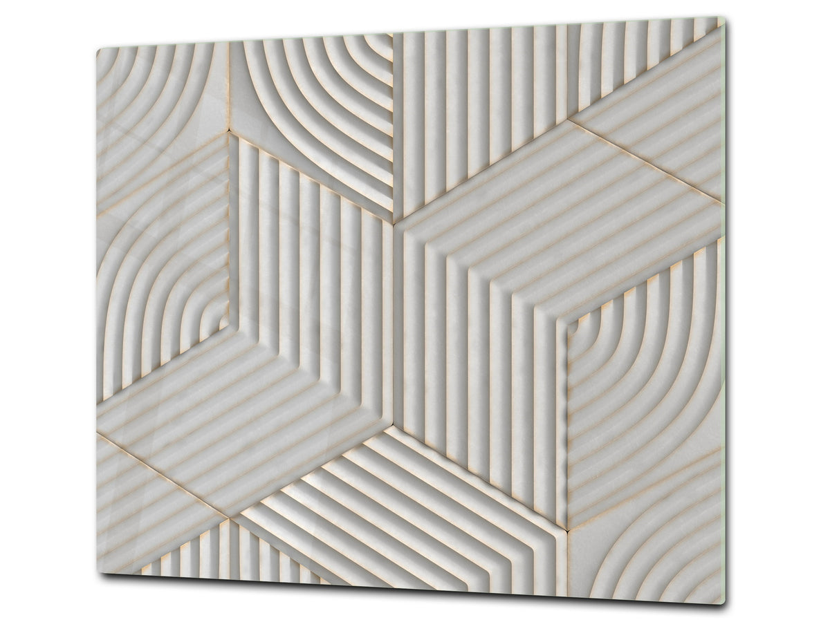 TEMPERED GLASS CHOPPING BOARD – Glass Cutting Board and Worktop Saver – Worktop protector; MEASURES: SINGLE: 60 x 52 cm (23,62” x 20,47”); DOUBLE: 30 x 52 cm (11,81” x 20,47”); D30 Decorative Surfaces Series: White hexagons