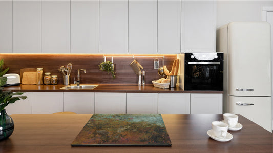 Chopping Board -  Impact & Scratch Resistant - Glass Cutting Board D24 Rusted textures Series: Colorfoul tarnished copper