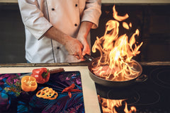 Induction Cooktop Cover Kitchen Board – Impact Resistant Glass Pastry Board – Heat resistant; MEASURES: SINGLE: 60 x 52 cm (23,62” x 20,47”); DOUBLE: 30 x 52 cm (11,81” x 20,47”); D31 Tropical Leaves Series: Fluorescent jungle