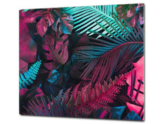 Tempered GLASS Kitchen Board – Impact & Scratch Resistant D27 Vintage leaves and patterns Series: Abstract tropical leaves