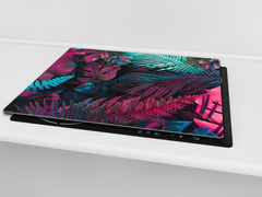 Tempered GLASS Kitchen Board – Impact & Scratch Resistant D27 Vintage leaves and patterns Series: Abstract tropical leaves