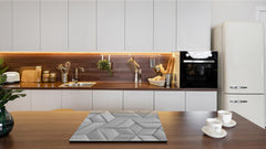 TEMPERED GLASS CHOPPING BOARD – Glass Cutting Board and Worktop Saver – Worktop protector; MEASURES: SINGLE: 60 x 52 cm (23,62” x 20,47”); DOUBLE: 30 x 52 cm (11,81” x 20,47”); D30 Decorative Surfaces Series: Leather tiles