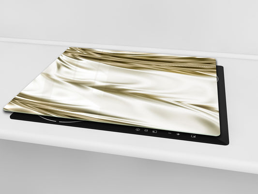 Tempered GLASS Cutting Board – Worktop saver and Pastry Board – Glass Kitchen Board; MEASURES: SINGLE: 60 x 52 cm (23,62” x 20,47”); DOUBLE: 30 x 52 cm (11,81” x 20,47”); D28 Golden Waves Series: Luxury fabric 1