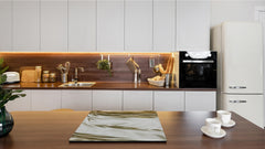 Tempered GLASS Cutting Board – Worktop saver and Pastry Board – Glass Kitchen Board; MEASURES: SINGLE: 60 x 52 cm (23,62” x 20,47”); DOUBLE: 30 x 52 cm (11,81” x 20,47”); D28 Golden Waves Series: Luxury fabric 1