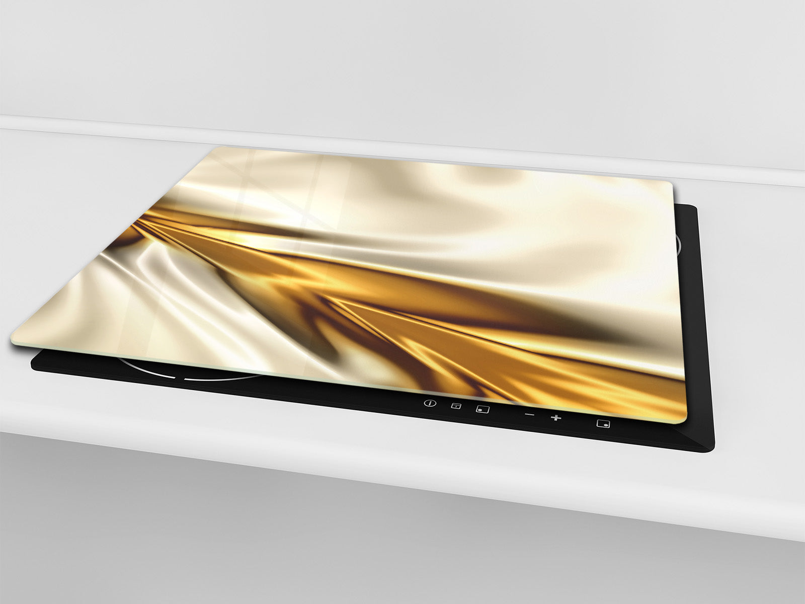 Tempered GLASS Cutting Board – Worktop saver and Pastry Board – Glass Kitchen Board; MEASURES: SINGLE: 60 x 52 cm (23,62” x 20,47”); DOUBLE: 30 x 52 cm (11,81” x 20,47”); D28 Golden Waves Series: Golden spike