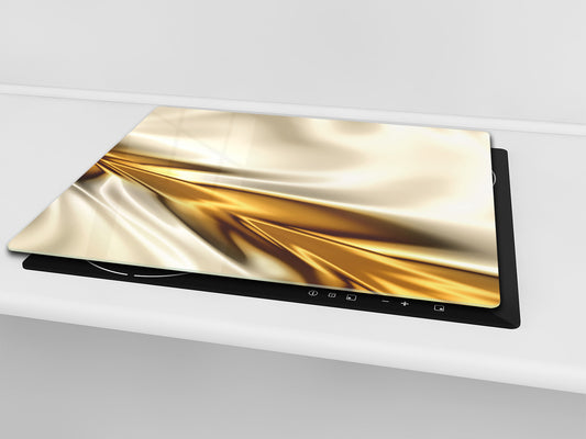 Tempered GLASS Cutting Board – Worktop saver and Pastry Board – Glass Kitchen Board; MEASURES: SINGLE: 60 x 52 cm (23,62” x 20,47”); DOUBLE: 30 x 52 cm (11,81” x 20,47”); D28 Golden Waves Series: Golden spike