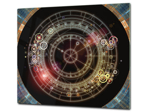 Chopping Board Set - Induction Cooktop Cover – Glass Cutting Board; MEASURES: SINGLE: 60 x 52 cm (23,62” x 20,47”); DOUBLE: 30 x 52 cm (11,81” x 20,47”); D33 Abstract Graphics Series: Mystical astrology