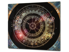 Chopping Board Set - Induction Cooktop Cover – Glass Cutting Board; MEASURES: SINGLE: 60 x 52 cm (23,62” x 20,47”); DOUBLE: 30 x 52 cm (11,81” x 20,47”); D33 Abstract Graphics Series: Mystical astrology