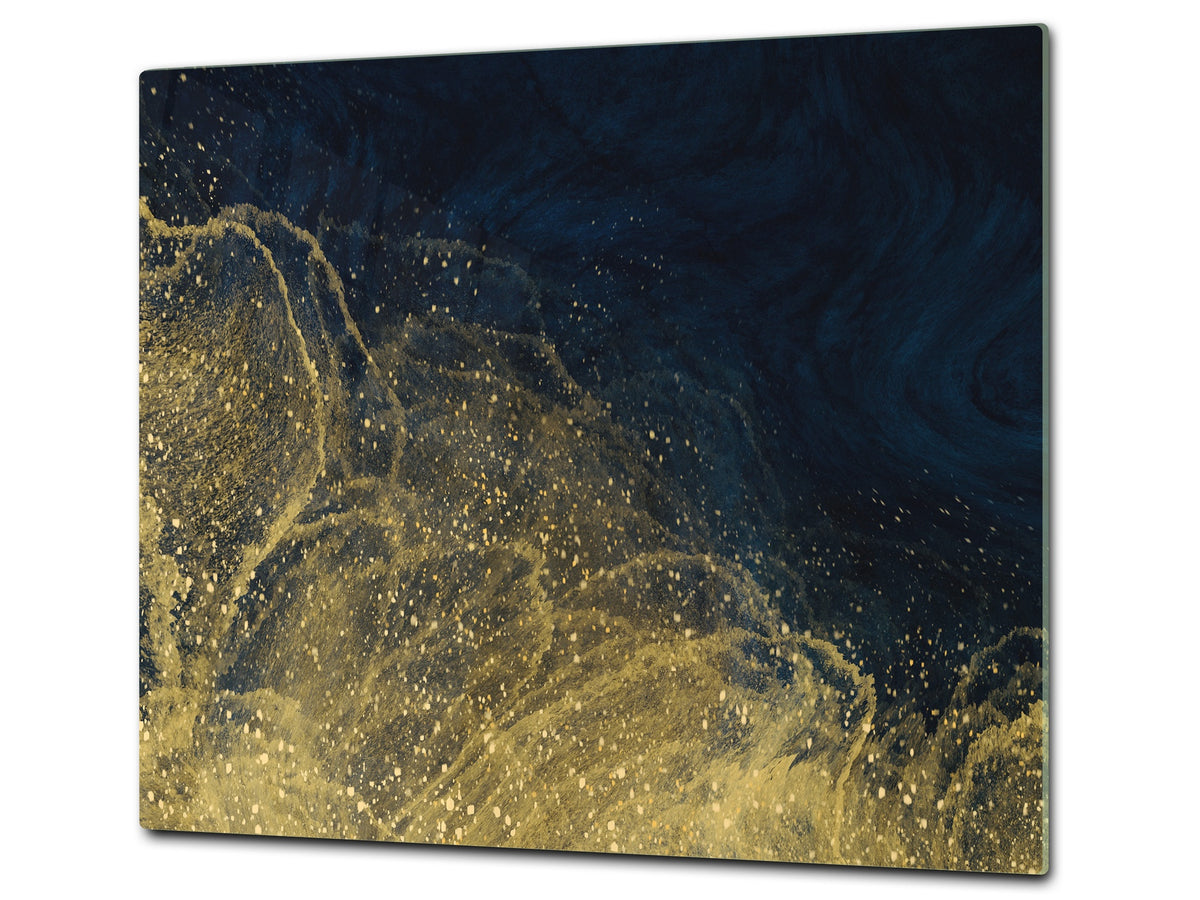 Tempered GLASS Cutting Board – Worktop saver and Pastry Board – Glass Kitchen Board; MEASURES: SINGLE: 60 x 52 cm (23,62” x 20,47”); DOUBLE: 30 x 52 cm (11,81” x 20,47”); D28 Golden Waves Series: Wave of glitter