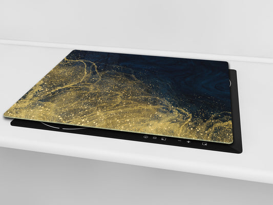 Tempered GLASS Cutting Board – Worktop saver and Pastry Board – Glass Kitchen Board; MEASURES: SINGLE: 60 x 52 cm (23,62” x 20,47”); DOUBLE: 30 x 52 cm (11,81” x 20,47”); D28 Golden Waves Series: Wave of glitter