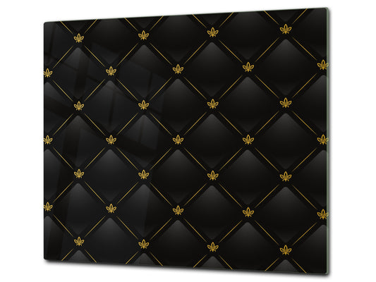 TEMPERED GLASS CHOPPING BOARD – Glass Cutting Board and Worktop Saver – Worktop protector; MEASURES: SINGLE: 60 x 52 cm (23,62” x 20,47”); DOUBLE: 30 x 52 cm (11,81” x 20,47”); D30 Decorative Surfaces Series: Vector black leather background