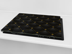 TEMPERED GLASS CHOPPING BOARD – Glass Cutting Board and Worktop Saver – Worktop protector; MEASURES: SINGLE: 60 x 52 cm (23,62” x 20,47”); DOUBLE: 30 x 52 cm (11,81” x 20,47”); D30 Decorative Surfaces Series: Vector black leather background