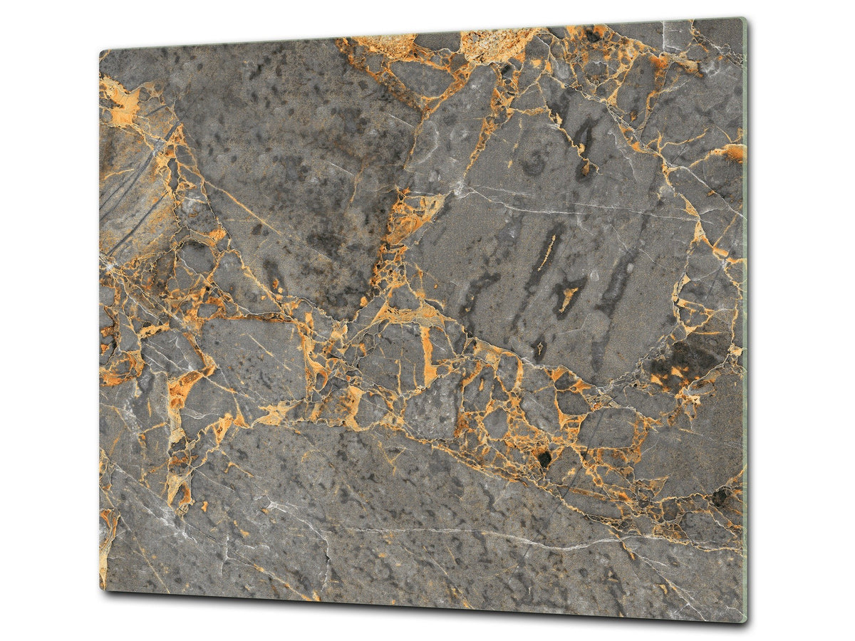 CUTTING BOARD and Cooktop Cover - Impact & Shatter Resistant Glass D21 Marbles 1 Series: Luxurious dark grey marble