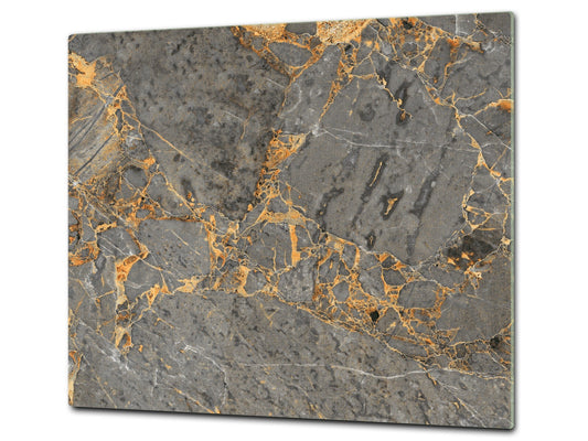 CUTTING BOARD and Cooktop Cover - Impact & Shatter Resistant Glass D21 Marbles 1 Series: Luxurious dark grey marble