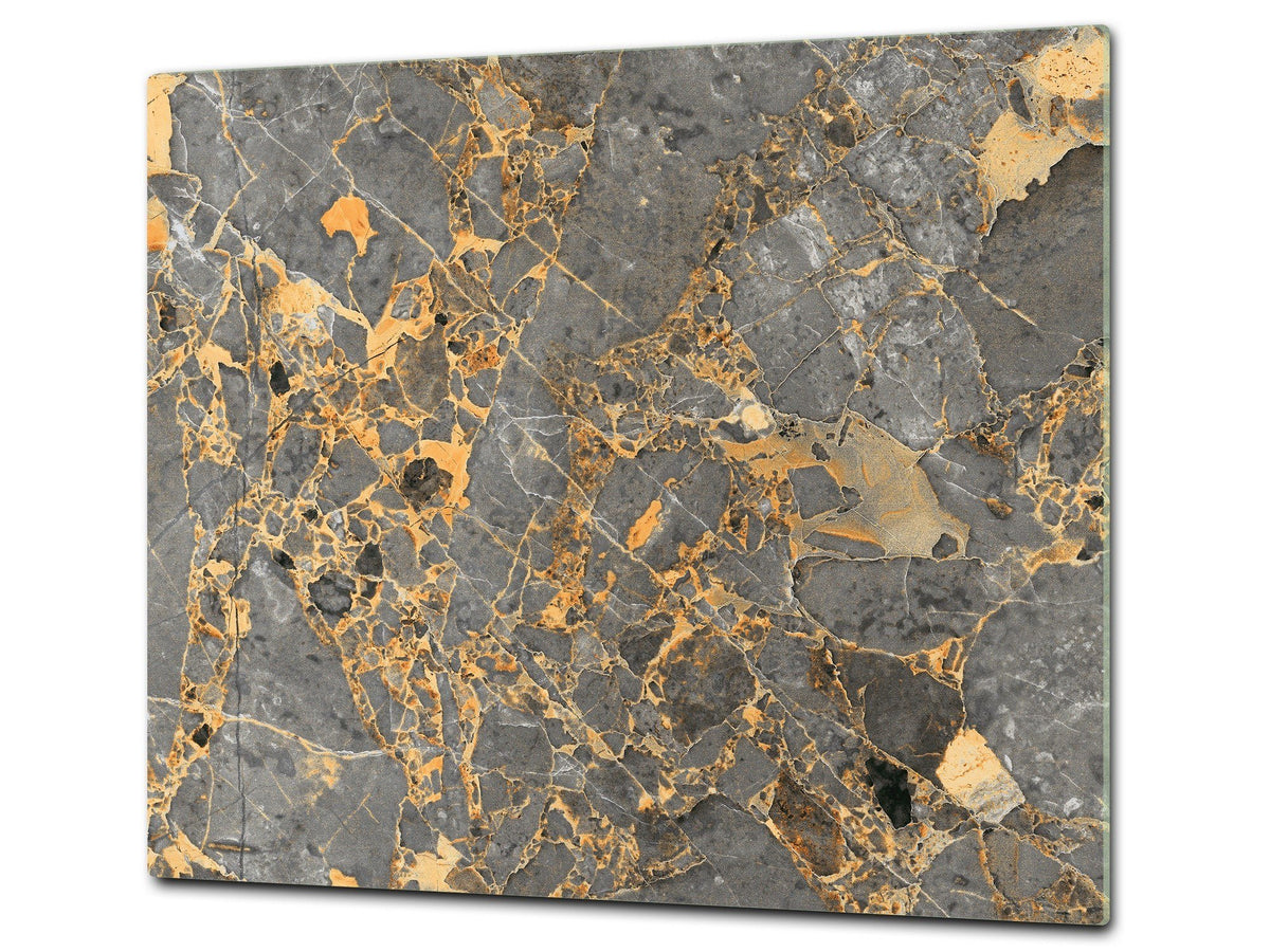 Chopping Board - Induction Cooktop Cover - Glass Cutting Board D22 Marbles 2 Series: Agate interwoven with gold