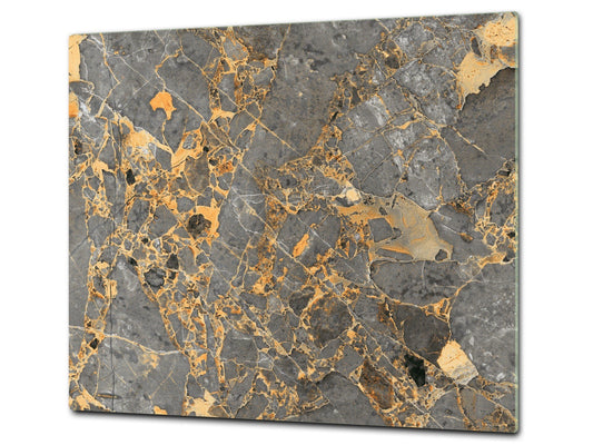 Chopping Board - Induction Cooktop Cover - Glass Cutting Board D22 Marbles 2 Series: Agate interwoven with gold
