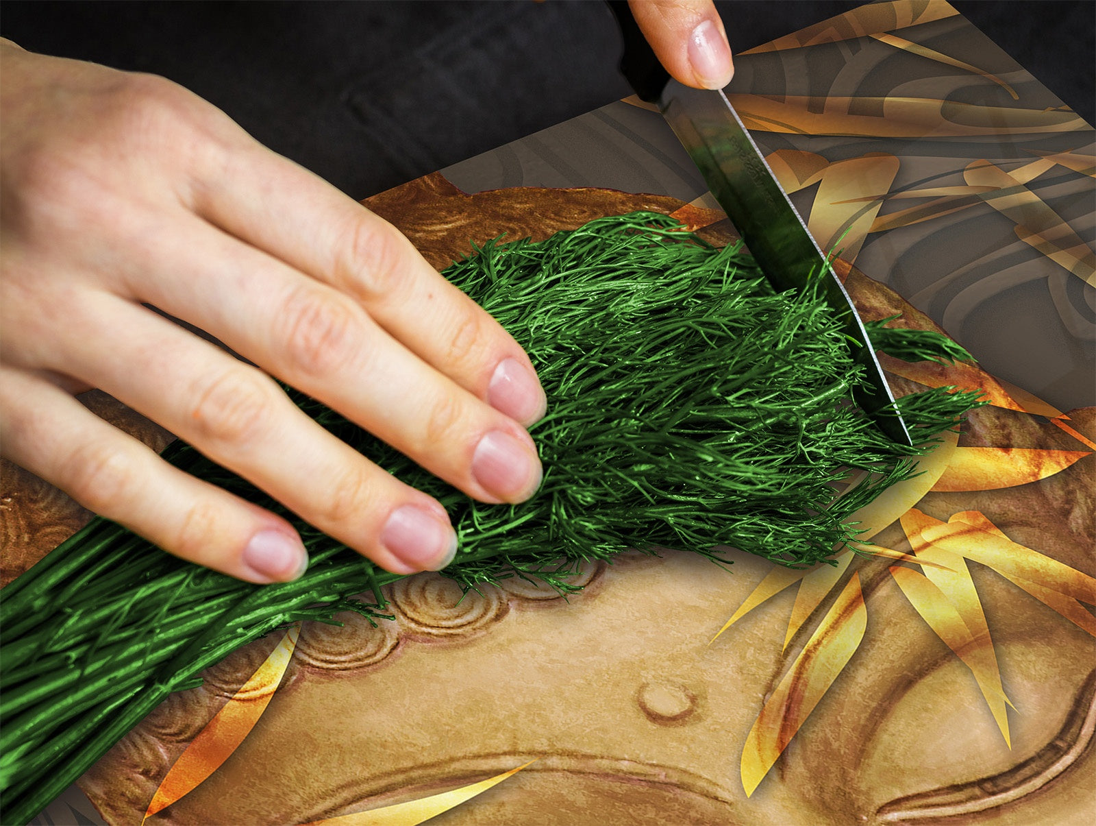 Chopping Board Set - Induction Cooktop Cover – Glass Cutting Board; MEASURES: SINGLE: 60 x 52 cm (23,62” x 20,47”); DOUBLE: 30 x 52 cm (11,81” x 20,47”); D33 Abstract Graphics Series: Hand-drawn Buddha