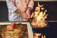 Chopping Board Set - Induction Cooktop Cover – Glass Cutting Board; MEASURES: SINGLE: 60 x 52 cm (23,62” x 20,47”); DOUBLE: 30 x 52 cm (11,81” x 20,47”); D33 Abstract Graphics Series: Hand-drawn Buddha