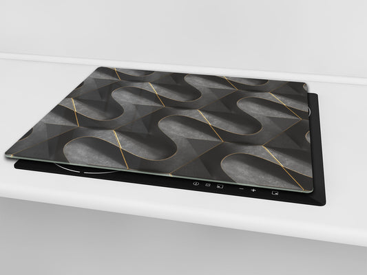 TEMPERED GLASS CHOPPING BOARD – Glass Cutting Board and Worktop Saver – Worktop protector; MEASURES: SINGLE: 60 x 52 cm (23,62” x 20,47”); DOUBLE: 30 x 52 cm (11,81” x 20,47”); D30 Decorative Surfaces Series: Black waves