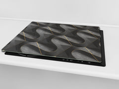 TEMPERED GLASS CHOPPING BOARD – Glass Cutting Board and Worktop Saver – Worktop protector; MEASURES: SINGLE: 60 x 52 cm (23,62” x 20,47”); DOUBLE: 30 x 52 cm (11,81” x 20,47”); D30 Decorative Surfaces Series: Black waves