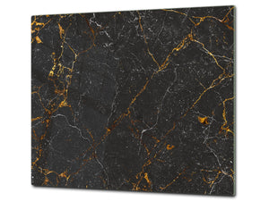 Chopping Board - Induction Cooktop Cover - Glass Cutting Board D22 Marbles 2 Series: Black interwoven with gold