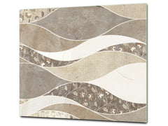 Tempered GLASS Kitchen Board – Impact & Scratch Resistant D27 Vintage leaves and patterns Series: Versatile tile pattern