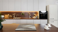 Tempered GLASS Kitchen Board – Impact & Scratch Resistant D27 Vintage leaves and patterns Series: Versatile tile pattern