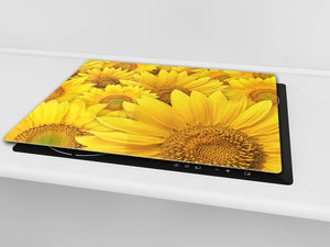 Schneidbrett aus Hartglas und schützende Arbeitsoberfläche D06 Flowers Series: Sunflower 3