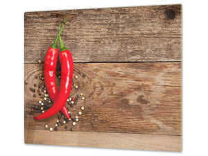 Küchenbrett aus Hartglas und Induktionskochplattenabdeckung – Schneideplatten; D07 Fruits and vegetables:  Pepper 34