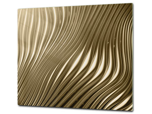 Tempered GLASS Cutting Board – Worktop saver and Pastry Board – Glass Kitchen Board; MEASURES: SINGLE: 60 x 52 cm (23,62” x 20,47”); DOUBLE: 30 x 52 cm (11,81” x 20,47”); D28 Golden Waves Series: Golden metal strips
