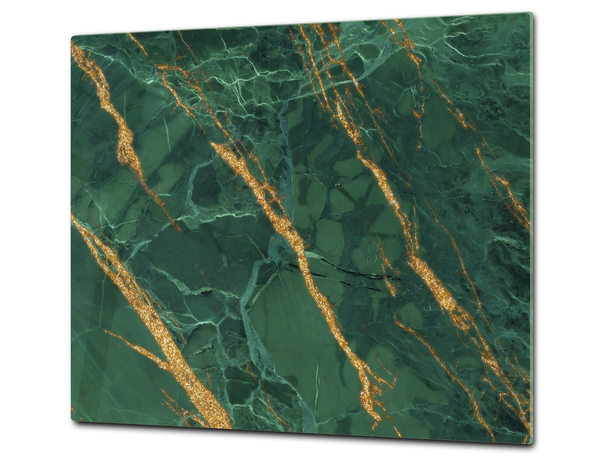 CUTTING BOARD and Cooktop Cover - Impact & Shatter Resistant Glass D21 Marbles 1 Series: Green marble with golden veins 2