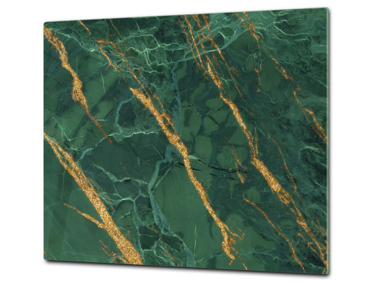 CUTTING BOARD and Cooktop Cover - Impact & Shatter Resistant Glass D21 Marbles 1 Series: Green marble with golden veins 2