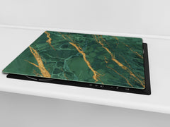 CUTTING BOARD and Cooktop Cover - Impact & Shatter Resistant Glass D21 Marbles 1 Series: Green marble with golden veins 2