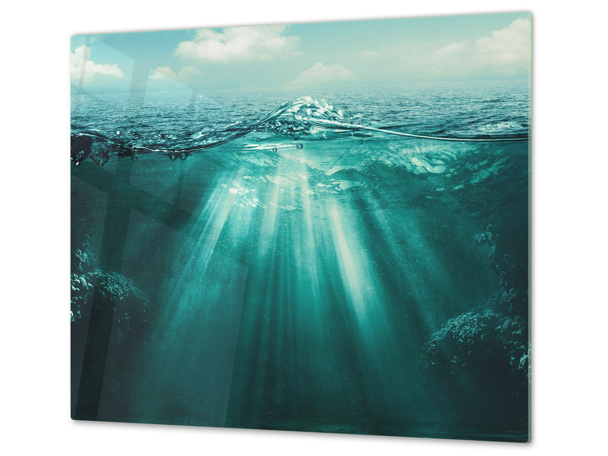 CUTTING BOARD and Cooktop Cover - Impact & Shatter Resistant Glass D02 Water Series: Water 20