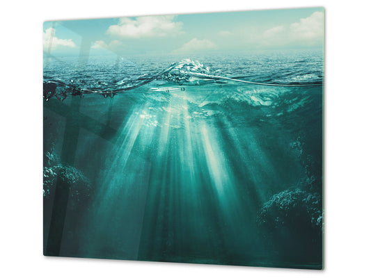 CUTTING BOARD and Cooktop Cover - Impact & Shatter Resistant Glass D02 Water Series: Water 20