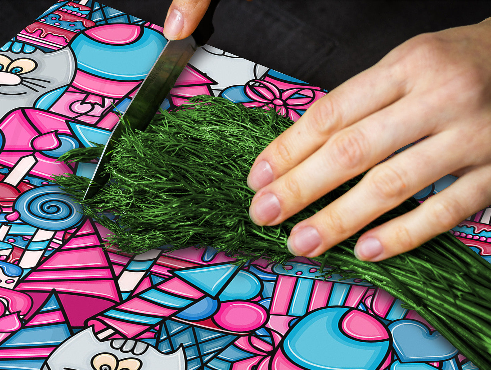 TEMPERED GLASS CHOPPING BOARD 60D13: Cat birthday cake