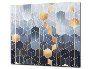 TEMPERED GLASS CHOPPING BOARD – Glass Cutting Board and Worktop Saver D26 Textures and tiles 2 Series: Golden-blue geometric abstraction