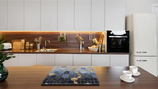 TEMPERED GLASS CHOPPING BOARD – Glass Cutting Board and Worktop Saver D26 Textures and tiles 2 Series: Golden-blue geometric abstraction
