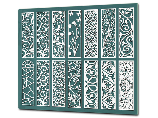Tempered GLASS Kitchen Board – Impact & Scratch Resistant D27 Vintage leaves and patterns Series: Abstract design pattern