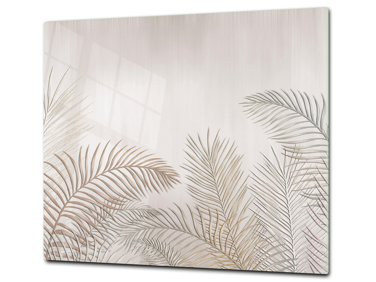 Tempered GLASS Kitchen Board – Impact & Scratch Resistant D27 Vintage leaves and patterns Series: Tropical palm leaves