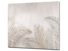 Tempered GLASS Kitchen Board – Impact & Scratch Resistant D27 Vintage leaves and patterns Series: Tropical palm leaves
