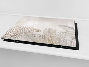Tempered GLASS Kitchen Board – Impact & Scratch Resistant D27 Vintage leaves and patterns Series: Tropical palm leaves