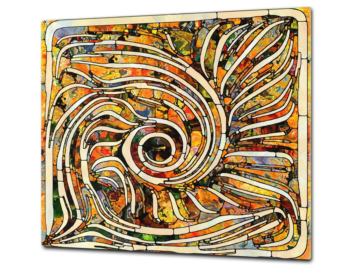 Chopping Board Set - Induction Cooktop Cover – Glass Cutting Board; MEASURES: SINGLE: 60 x 52 cm (23,62” x 20,47”); DOUBLE: 30 x 52 cm (11,81” x 20,47”); D33 Abstract Graphics Series: Colourful fragmentation