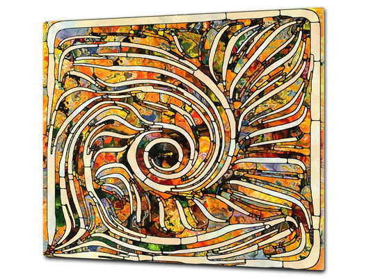 Chopping Board Set - Induction Cooktop Cover – Glass Cutting Board; MEASURES: SINGLE: 60 x 52 cm (23,62” x 20,47”); DOUBLE: 30 x 52 cm (11,81” x 20,47”); D33 Abstract Graphics Series: Colourful fragmentation