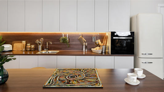 Chopping Board Set - Induction Cooktop Cover – Glass Cutting Board; MEASURES: SINGLE: 60 x 52 cm (23,62” x 20,47”); DOUBLE: 30 x 52 cm (11,81” x 20,47”); D33 Abstract Graphics Series: Colourful fragmentation