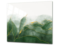 Chopping Board - Induction Cooktop Cover D21 Marbles 1 Series: Green marble leaves